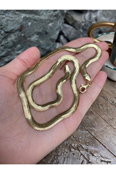 bestmysilver Kadın Gümüş Gold İthal Kalın Yassı Zincir 5841