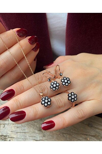 bestmysilver Kadın Gümüş Elmas Montür Çiçek Model Kadın Set 0232
