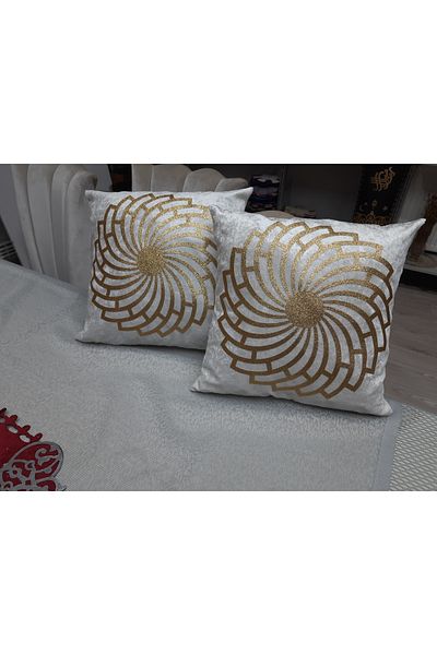 SEHARA 2 bucăți husă de pernă din catifea/40x40cm/crem cu sclipici din piele aurie brodata/catifea pe partea din spate