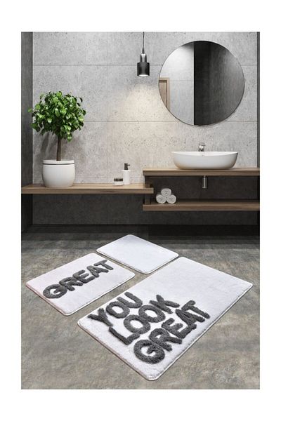 England London Polo Club Hayal 3-Piece Set PL360 100% Handmade Acrylic Yarn Machine Washable Bath Mat Rug Toilet Seat Set