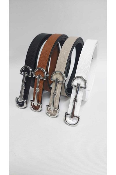 Kemerix 4-Piece Black-White-Mink-Tan Thin Belt Set - Reversible