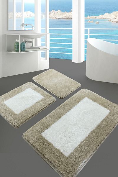 England London Polo Club Hayal Set of 3 PL389 100% Handmade Acrylic Yarn Machine Washable Bath Mat Rug Toilet Seat Set