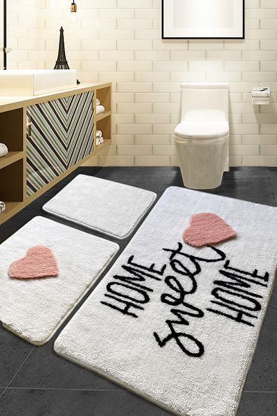 England London Polo Club Hayal Set of 3 PL365 100% Handmade Acrylic Yarn Machine Washable Bath Mat Rug Toilet Seat Set