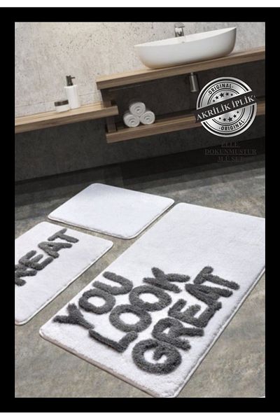 England London Polo Club Hayal 3-Piece Set PL360 100% Handmade Acrylic Yarn Machine Washable Bath Mat Rug Toilet Seat Set