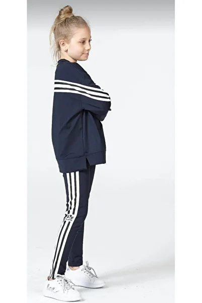 ÖZNUR ÖĞRETMEN Navy Blue Stripe Detail Kids Tracksuit Set