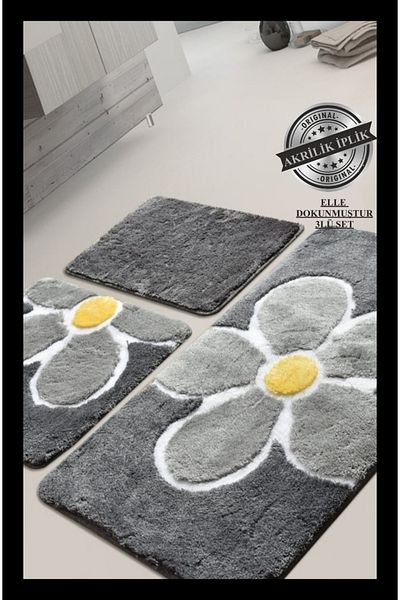 England London Polo Club Hayal Set of 3 PL354 100% Handmade Acrylic Yarn Machine Washable Bath Mat Rug Toilet Seat Set