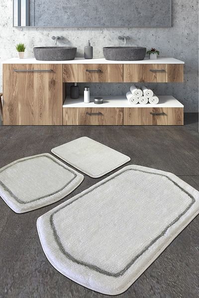 England London Polo Club Hayal Set of 3 PL356 100% Handmade Acrylic Yarn Machine Washable Bath Mat Rug Toilet Seat Set