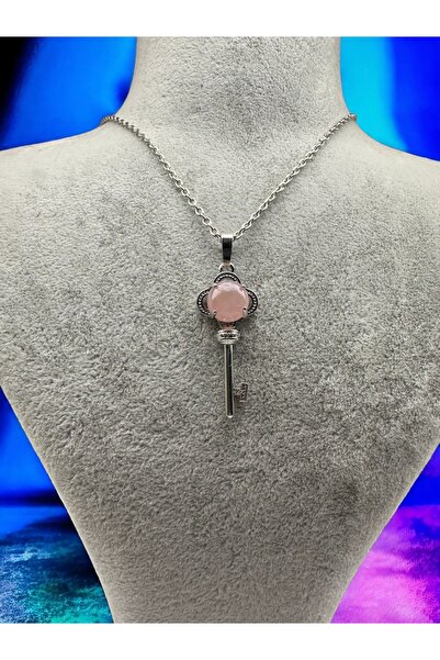 The Magıc of Healıng Pembe kuvars Doğaltaş  Anahtar kolye