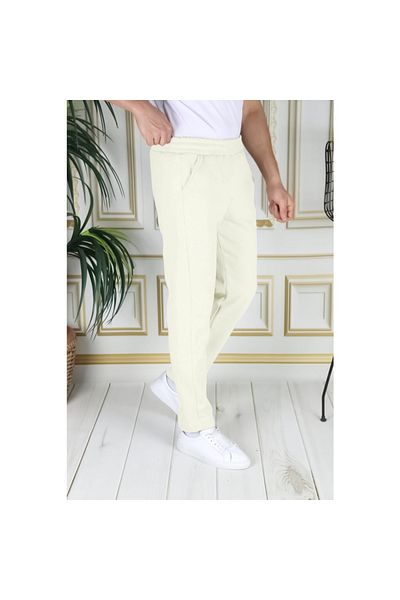 ciwi&life Unisex 2ip Ecru πλεκτό ύφασμα χαλαρής κοπής ίσιο παντελόνι