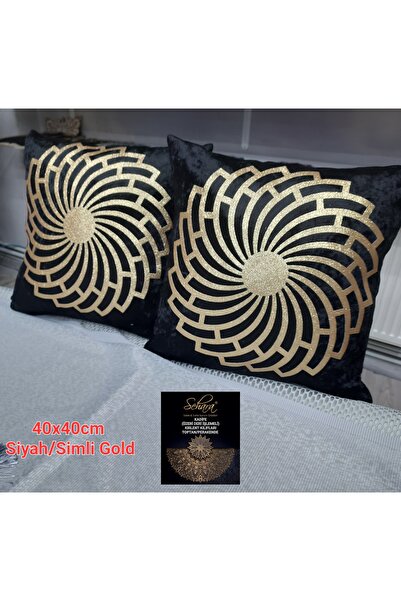 SEHARA 2 komada Somot Navlaka za jastuk /40k40cm / crna sa Sa šljokicama zlat...
