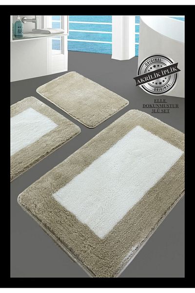 England London Polo Club Hayal Set of 3 PL389 100% Handmade Acrylic Yarn Machine Washable Bath Mat Rug Toilet Seat Set