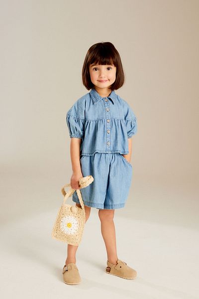 Next Baby 100% Cotton Blue Denim Shirt Shorts Top and Bottom Set