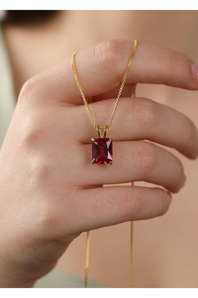 LİNOVE JEWELLERY 925 Ayar Gümüş Kırmızı Kolye, Gümüş Üzeri 14K Altın Kaplama ...