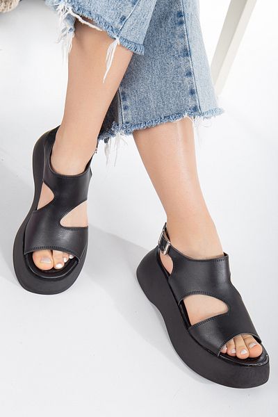 Dicle Stil Sandale de damă negre cu talpă cu platformă June