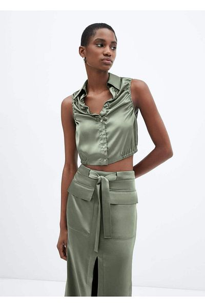 MANGO Woman Cămașă din satin - Design adunat