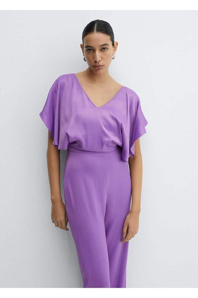 MANGO Woman Satin Jumpsuit with Flounces
