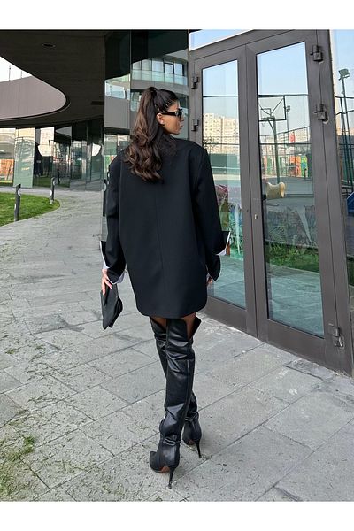 Cardella Folded Poplin Sleeve Detailed Punted Casual Black Jacket