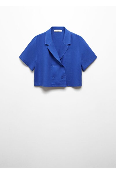 MANGO Woman Keten karışımlı kısa kollu gömlek