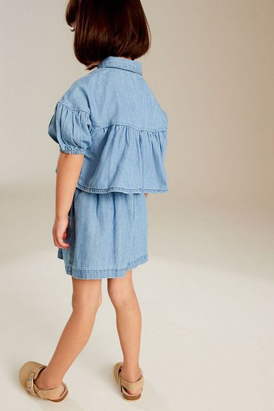 Next Baby 100% Cotton Blue Denim Shirt Shorts Top and Bottom Set