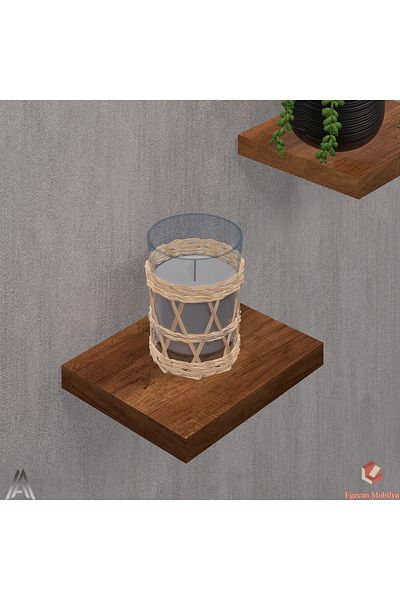Egecan Mobilya Walnut Flying Wall Shelf 3 Pieces Decorative Shelf Flower Pot Candle Holder Decorative Flower Pot