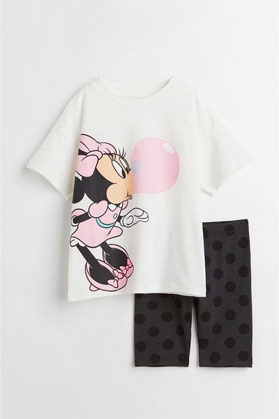 Pink Hippo Kids Girl's Minnie Mouse Printed Top and Bottom Set with Tights Shorts
