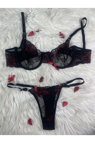 Masal Lingerie Γυναικείο Σετ σουτιέν Bralet χωρίς καπέλα, μαύρο μπορντό, κομψό