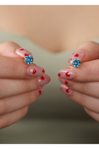 LİNOVE JEWELLERY Blue Topaz Tek Taş Küpe 925 Ayar Gümüş Üzeri Altın Kaplama K...