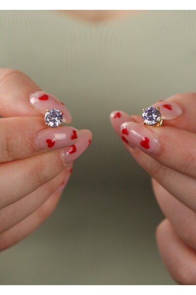 LİNOVE JEWELLERY Alexandrite Tektaş Küpe925 Ayar Gümüş Tektaş Küpe, Menekşe R...