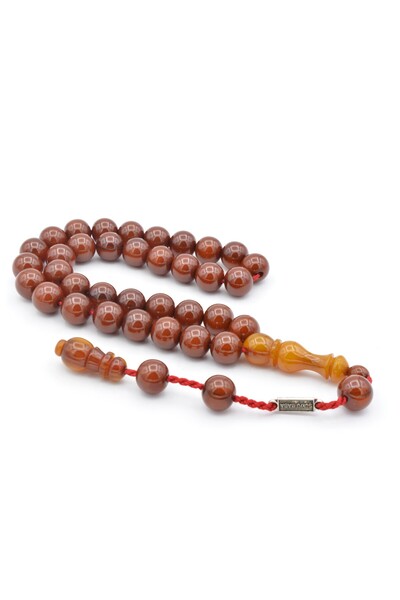 Murty99 Şükrü Baba Imzalı Küre Kesim Kahverengi Sıkma Kehribar Tesbih 003