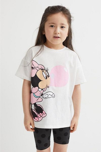 Pink Hippo Kids Girl's Minnie Mouse Printed Top and Bottom Set with Tights Shorts