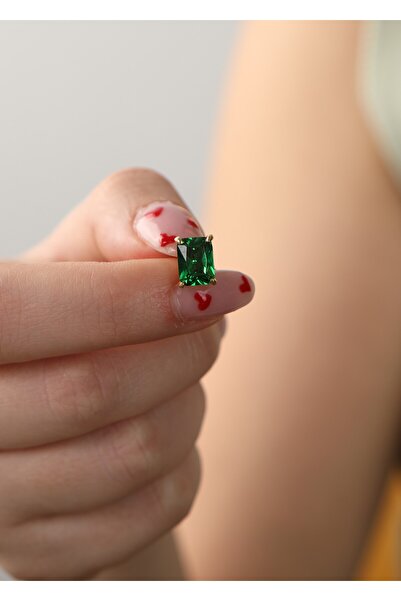 LİNOVE JEWELLERY Emerald Küpe 925 Ayar Gümüş Üzeri Altın Kaplama Küpe, Yeşil Taşlı Küpe. Zümrüt Küpe Gümüş
