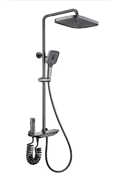 İSAOĞLU YAPI Antrasit Duş Seti Piano Tasarım Antrasit Gri Duş Sistemi Armatür...