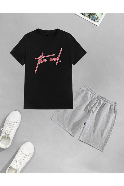 TAHANI The End Printed Unisex Red Shorts and T-shirt Set