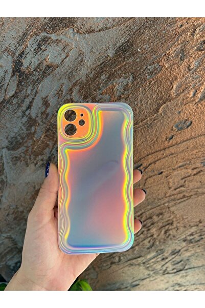 Iphone 11 Renkli Hologramlı Kabartmalı Puffer Kılıf