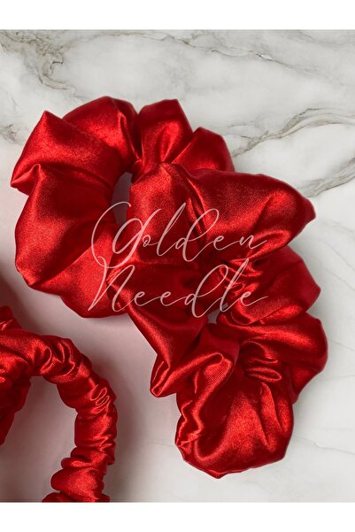Golden Needle مشبك مطاطي نسائي من الساتان الأحمر مكون من قطعتين