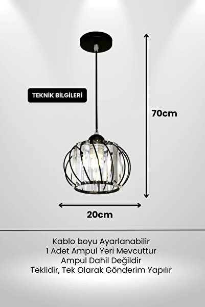 Ultra Home Bolival Model Siyah Renk Kaplama Metal Kristal Taşlı Salon Oturma Odası Tavan Sarkıt Avize