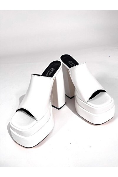 bescobel Women's Coony White High Double Platform Skin Slippers Sandals