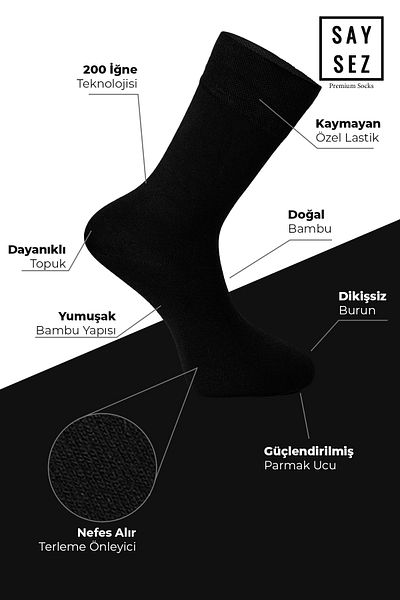 SAYSEZ Ανδρικές κάλτσες Bamboo Long Solid Μαύρες-Μπλε-Καπνιστές Κάλτσες χωρίς ραφή Premium Πακέτο 3 τεμαχίων / Ποικιλία
