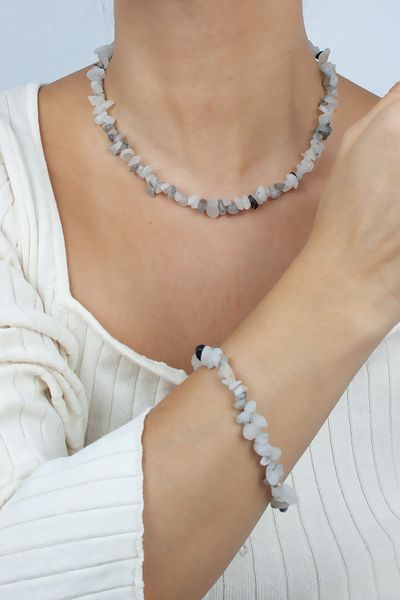 Pridza Rutile Quartz Natural Stone Necklace Bracelet Set