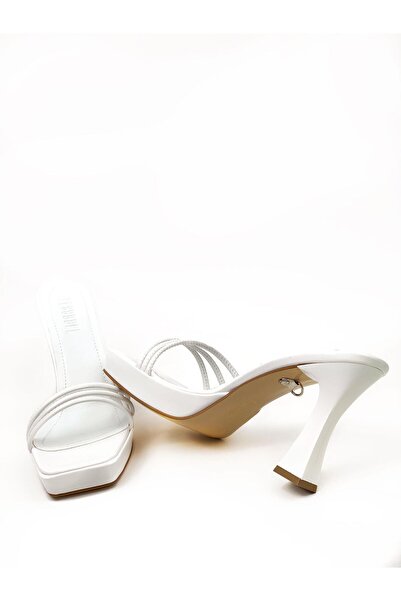 bescobel Women's White Fonns Platform Heeled Ankle Wrap Piping Shoes