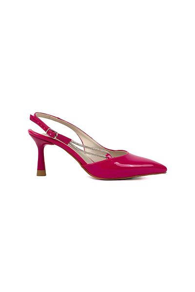 bescobel Women's Uklan Fuchsia Patent Leather Stone Detailed Shoes Sandals 7 cm 705