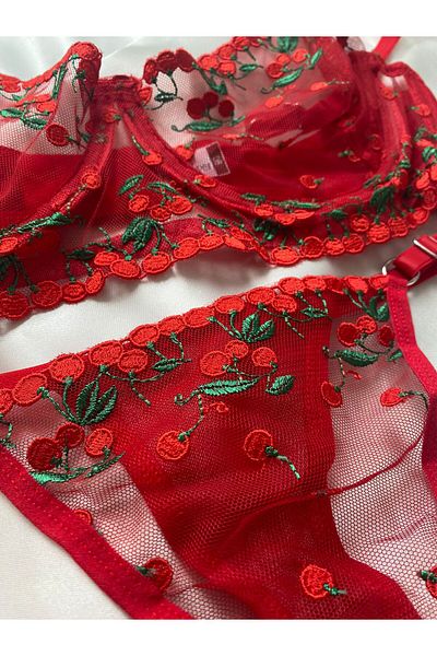 BLUE AVCI LINGERIE Set de lenjerie cu sârmă Cherry Brode Roșu