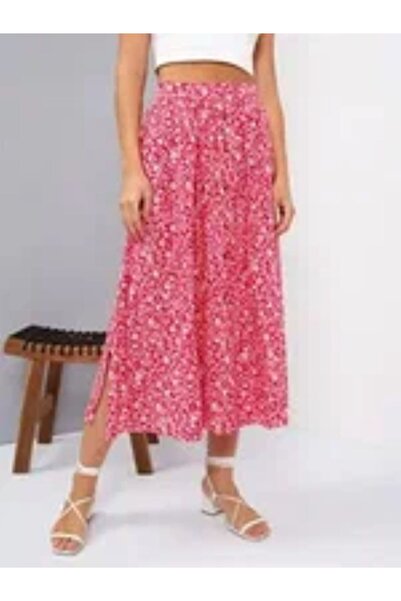 Lerix mod LRXM- FUSTĂ din țesătură de in cu flori și șliț