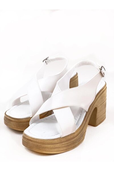 bescobel Women's Sencer White Orthopedic Sole High Heel Platform Sandals