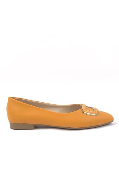 bescobel Women's Mustard Cenns Buckle Detailed Ballerinas