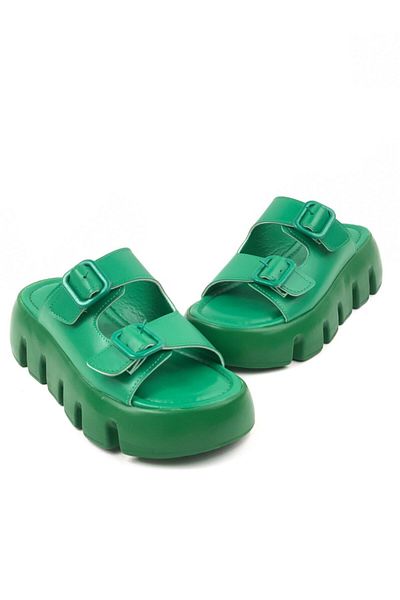 bescobel Women's Green Terry High Comfort Orthopedic Sole Double Tape Skin Sandals Slippers