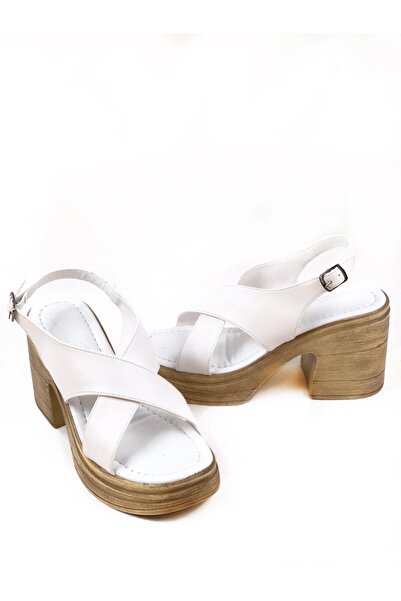 bescobel Women's Sencer White Orthopedic Sole High Heel Platform Sandals