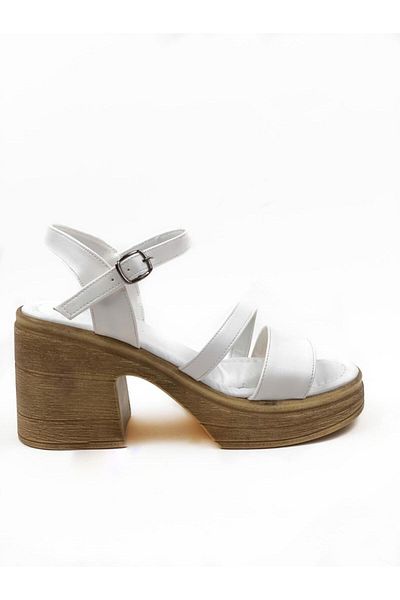 bescobel Women's Yender White Banded Orthopedic High Heel Sandals