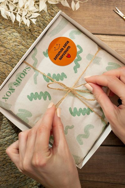 Basic Sense Thank You Sticker Turuncu Sonunda Sana Kavuştum Yazılı Paketleme Etiketi - 3x3cm 90 Adet - ST2344