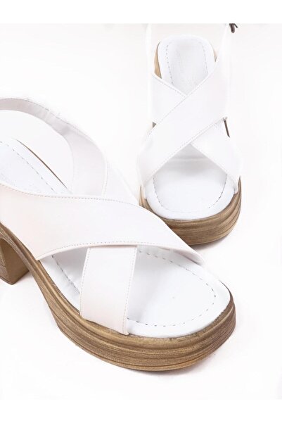 bescobel Women's Sencer White Orthopedic Sole High Heel Platform Sandals